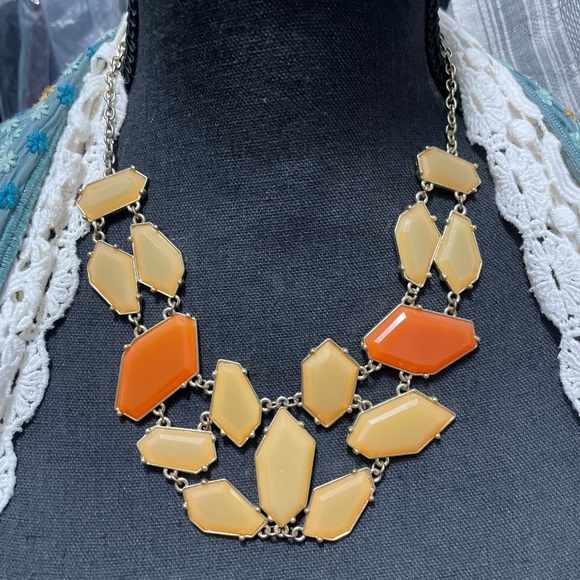 Jewelry - Autumnal Orange and Yellow Bib Necklace with Leaf Design
